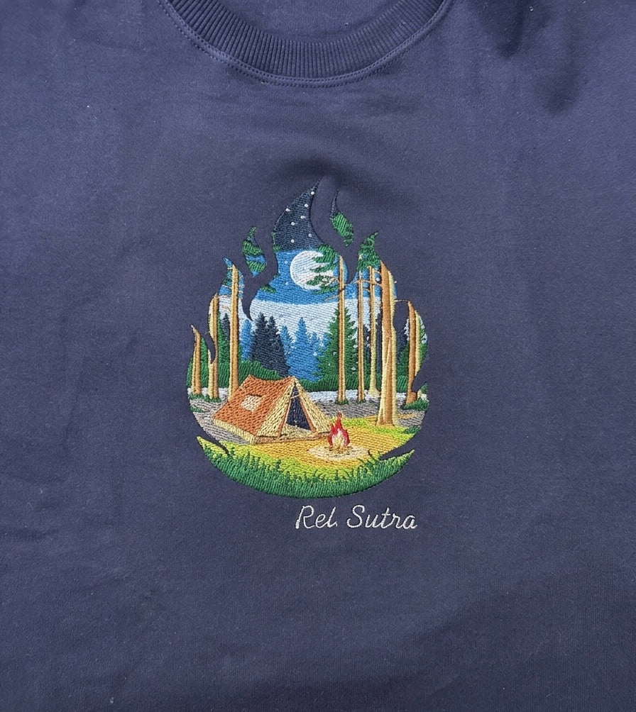 Camp Under the Stars – Premium Embroidered Terry Cotton T-Shirt (Navy Blue)