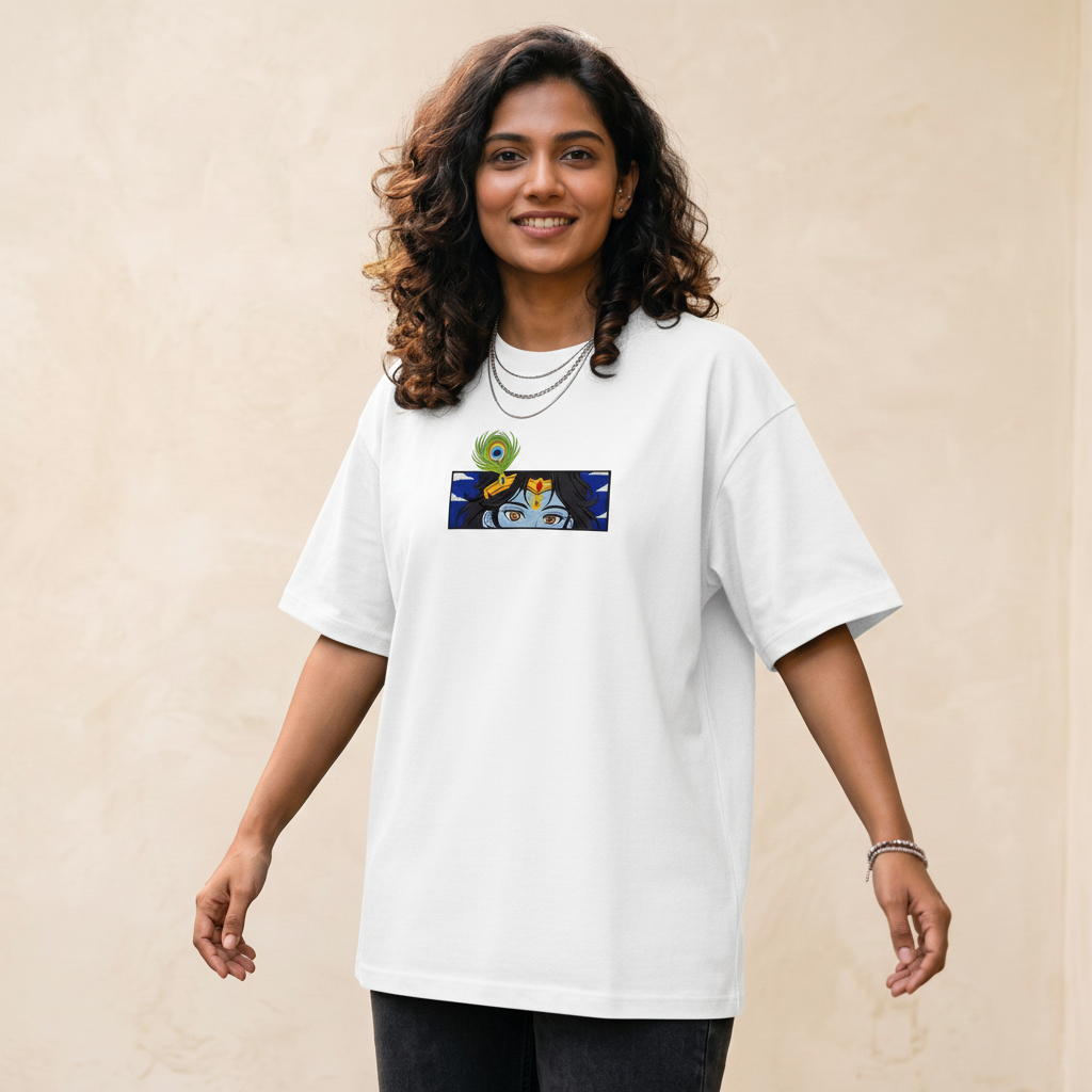 Krishna Divine Eyes Embroidered Oversized T-Shirt