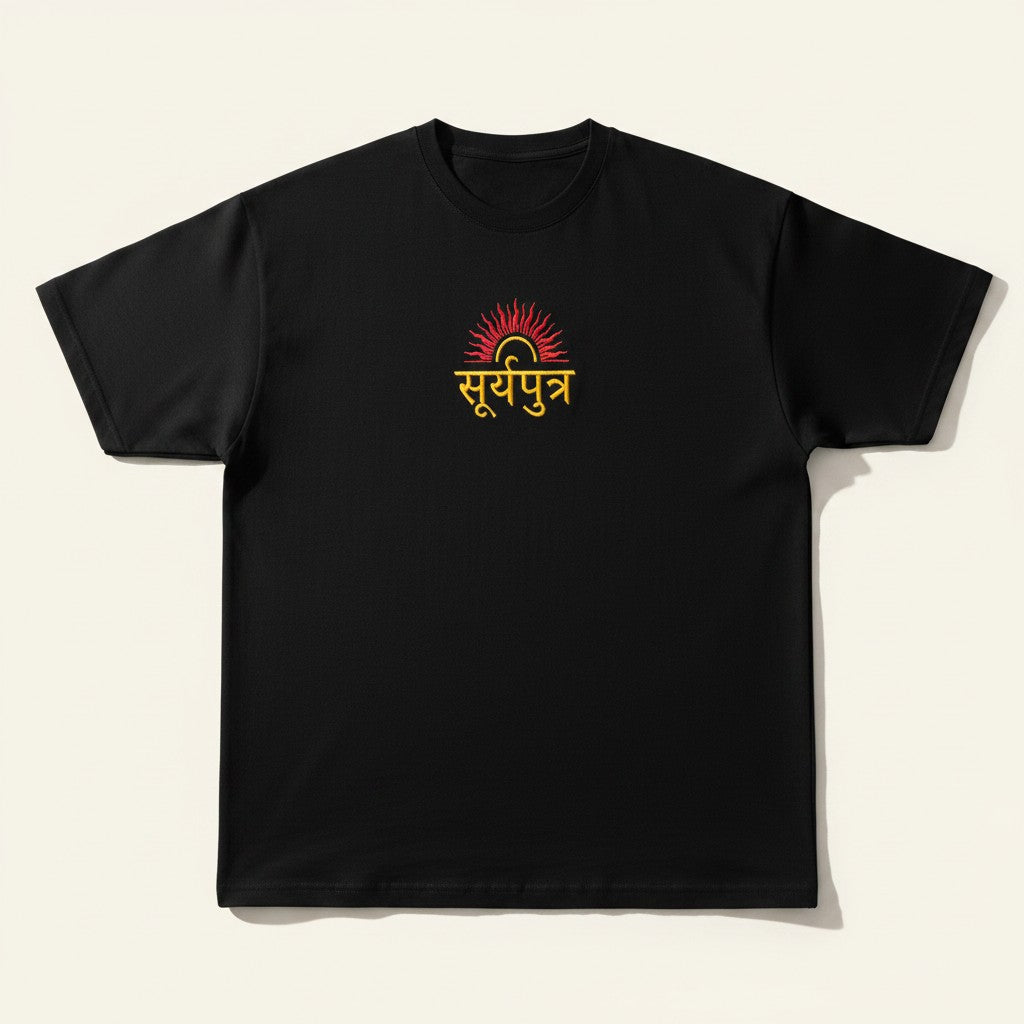 Suryaputra (Son of the Sun) Gold & Red Embroidered Oversized T-Shirt