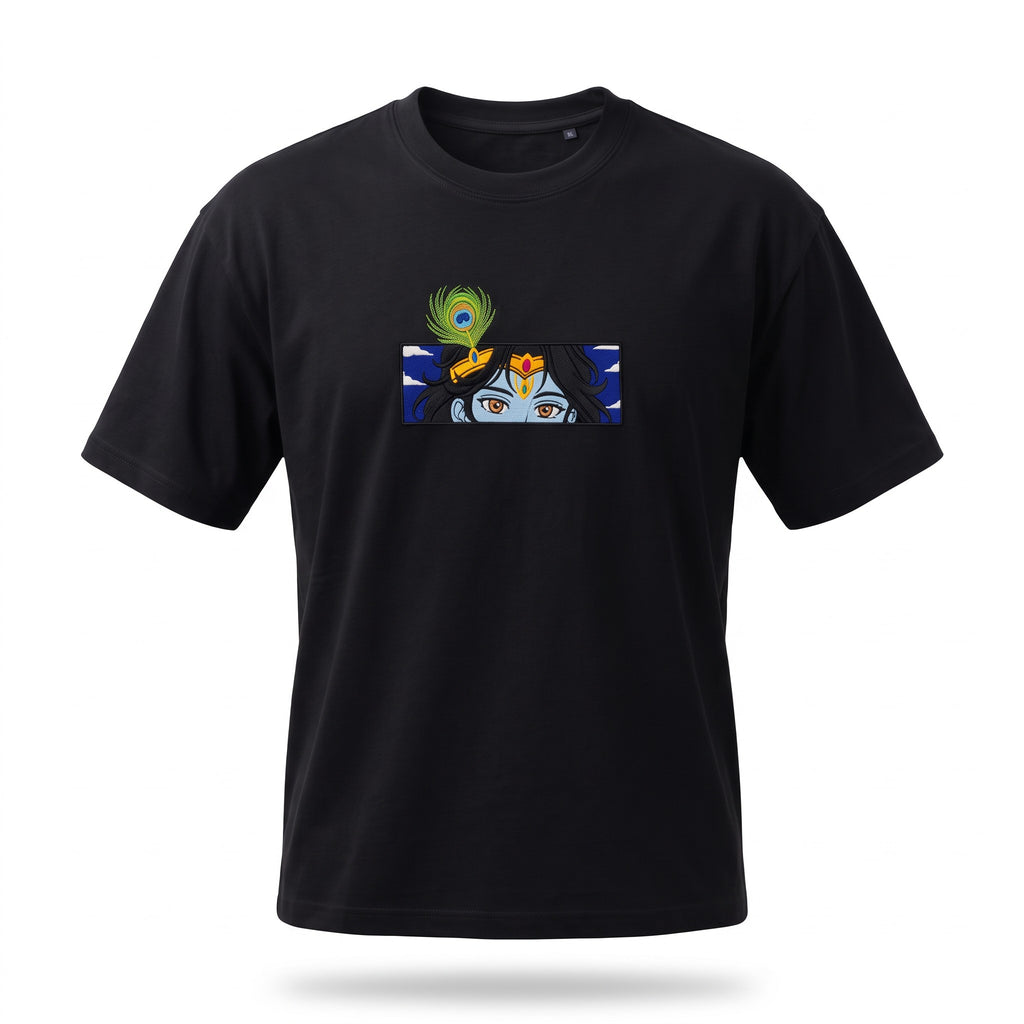 Krishna Divine Eyes Embroidered Oversized T-Shirt