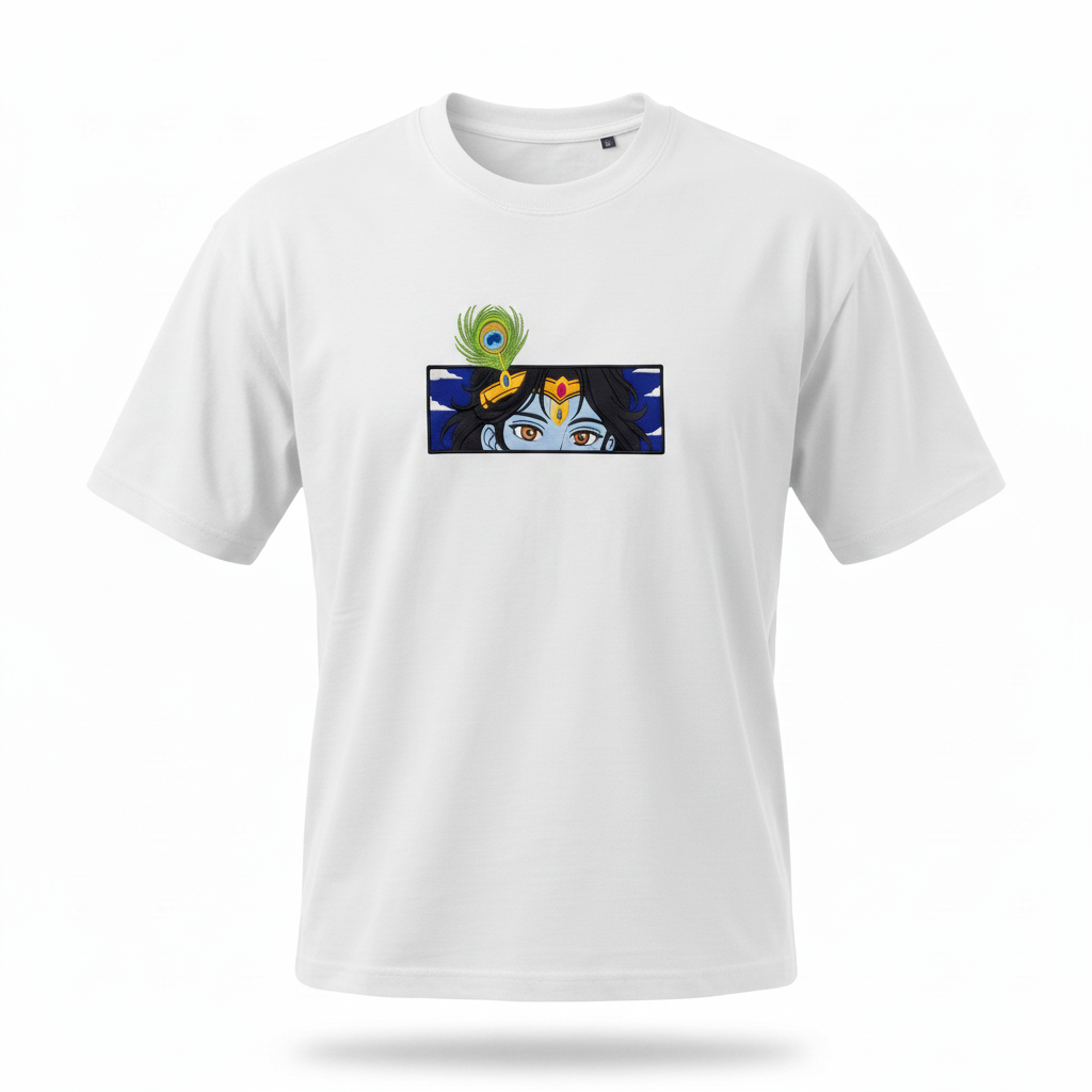 Krishna Divine Eyes Embroidered Oversized T-Shirt