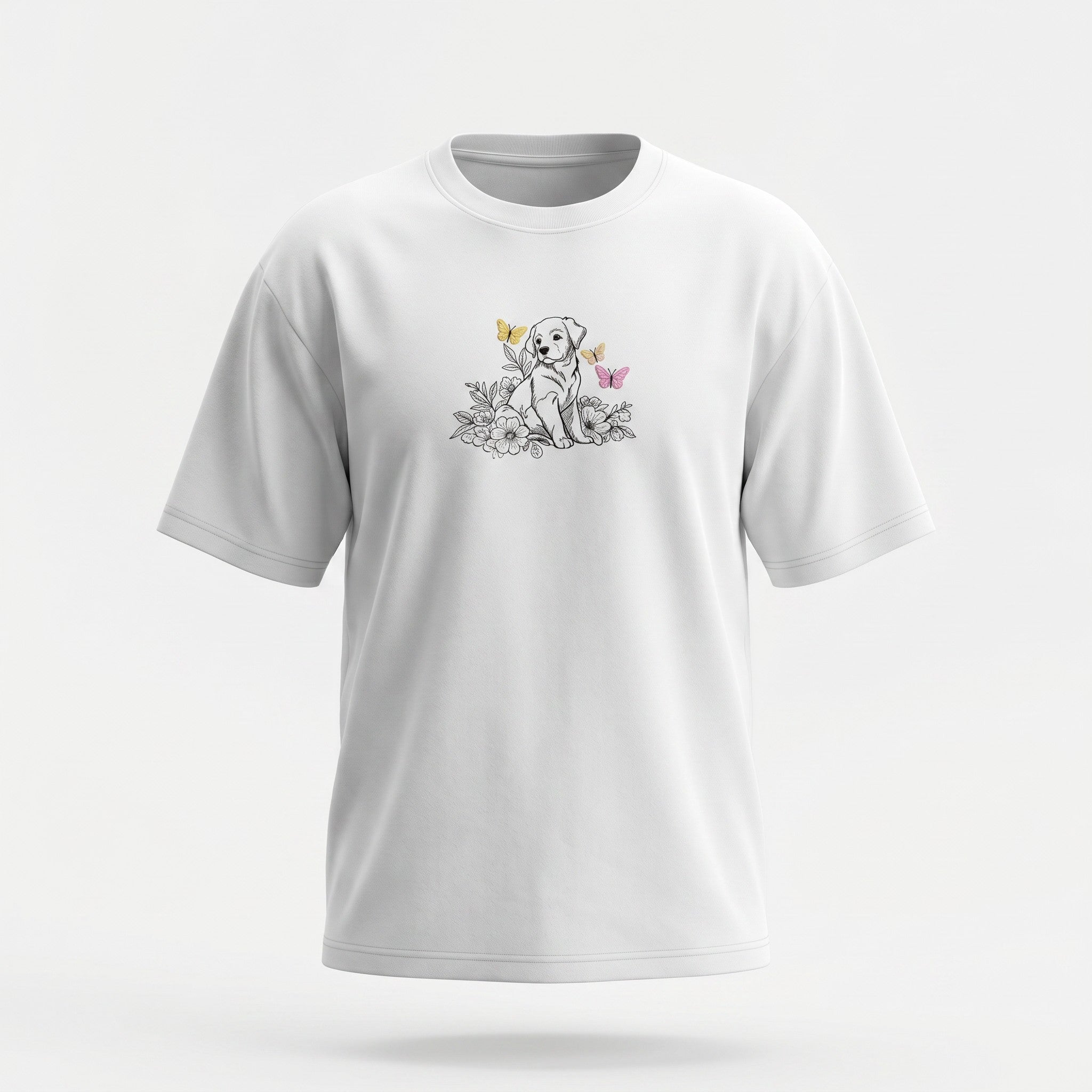 Puppy Bloom Embroidered Oversized T-Shirt