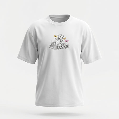 Puppy Bloom Embroidered Oversized T-Shirt