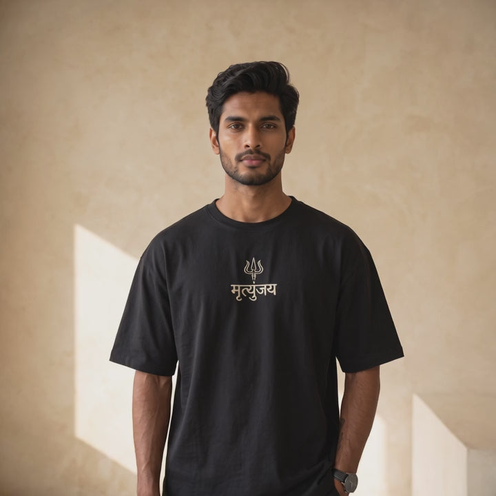Mrityunjay Trishul Embroidered Oversized T-Shirt