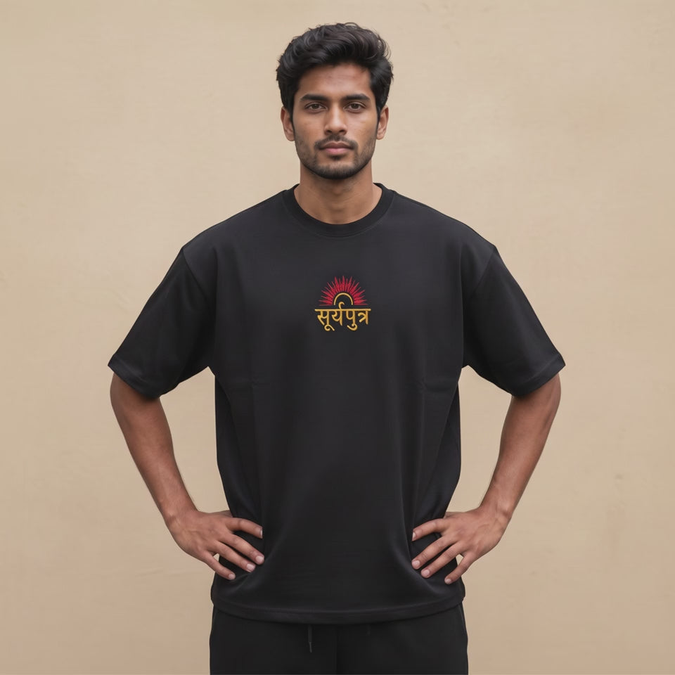 Suryaputra (Son of the Sun) Gold & Red Embroidered Oversized T-Shirt