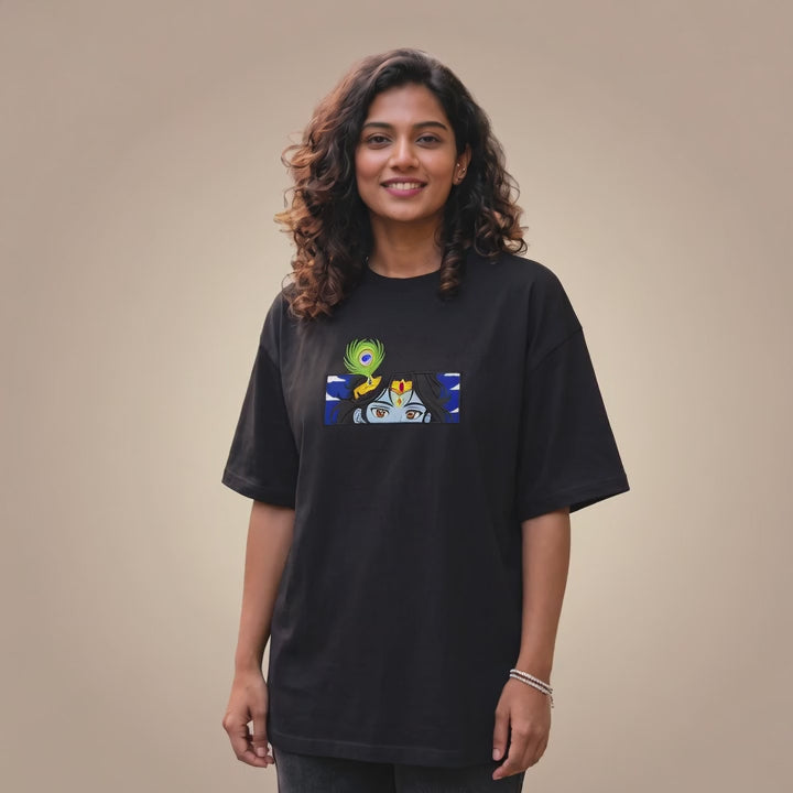 Krishna Divine Eyes Embroidered Oversized T-Shirt
