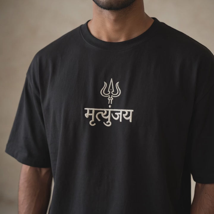 Mrityunjay Trishul Embroidered Oversized T-Shirt