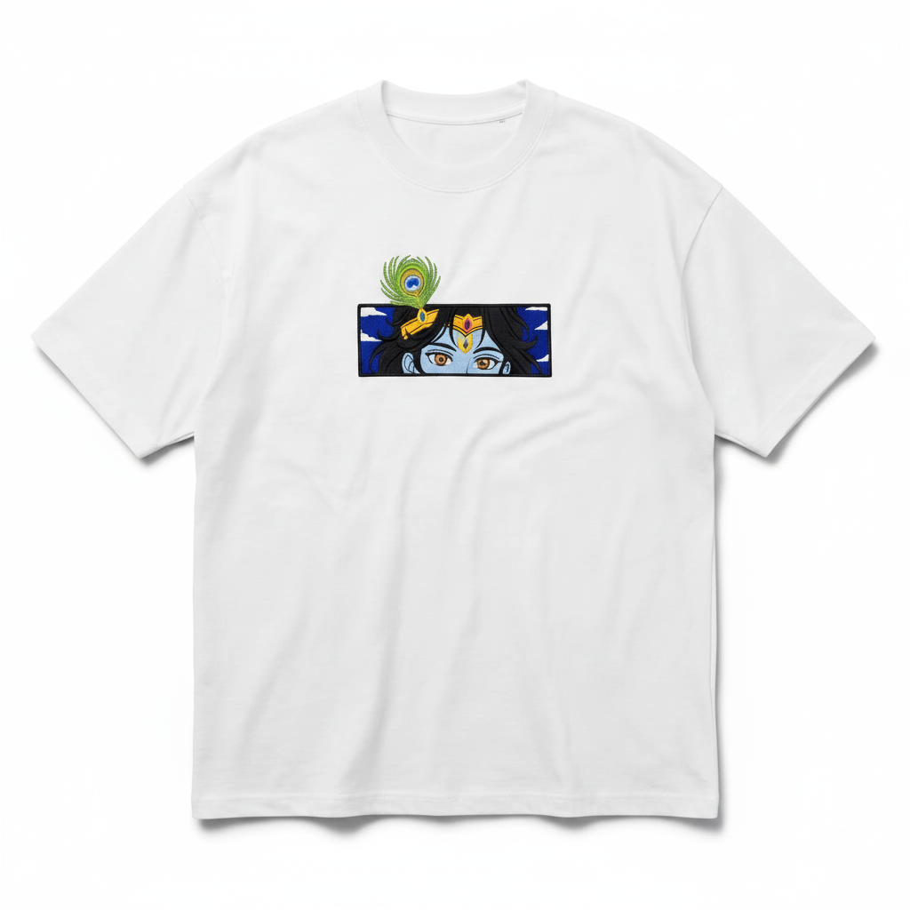 Krishna Divine Eyes Embroidered Oversized T-Shirt