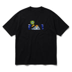 Rei Sutra black heavyweight cotton t-shirt featuring an embroidered graphic of Lord Krishna eyes and peacock feather.